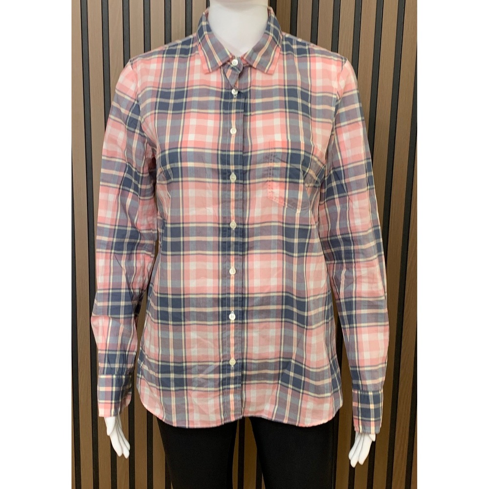 J.Crew The Perfect Shirt Women's 4 Pink Blue Plaid Cotton Button Long Sleeve